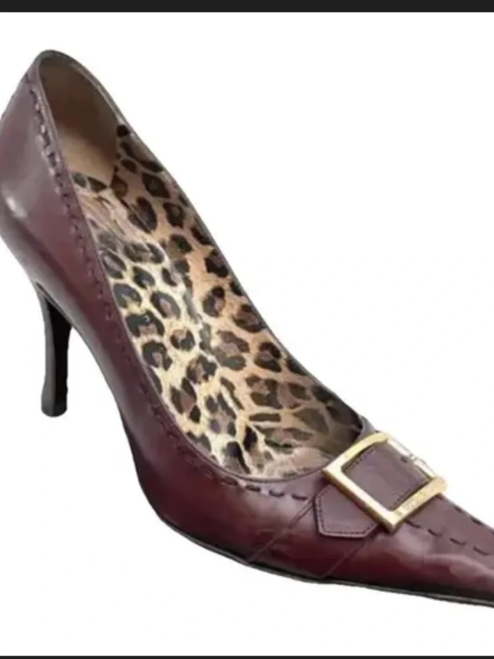 Dolce & Gabbana Vintage Brown Burgundy Women's Pointy Shoes with Gold Buckle